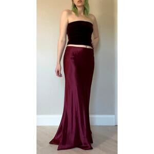 Vintage Bonnie Strauss Crop Top Maxi Skirt Set Medium Velvet Satin Strapless Red